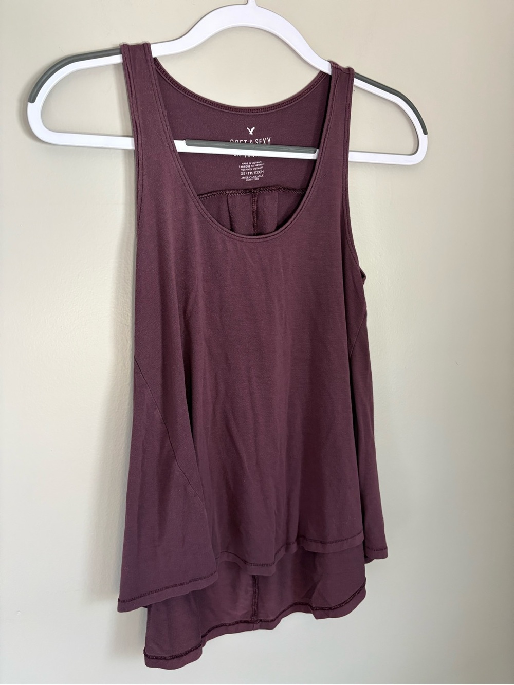American Eagle Swing Tank High Low Drape Neck Flowy Tank Top - Deep Plum size XS